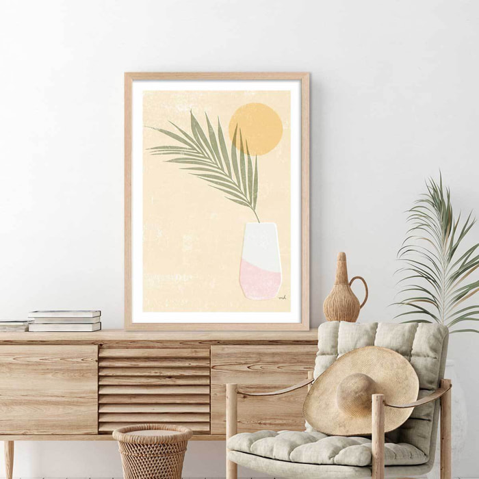 Affiche fleurs Un été jaune citron Affiche + cadre en bois - Chêne