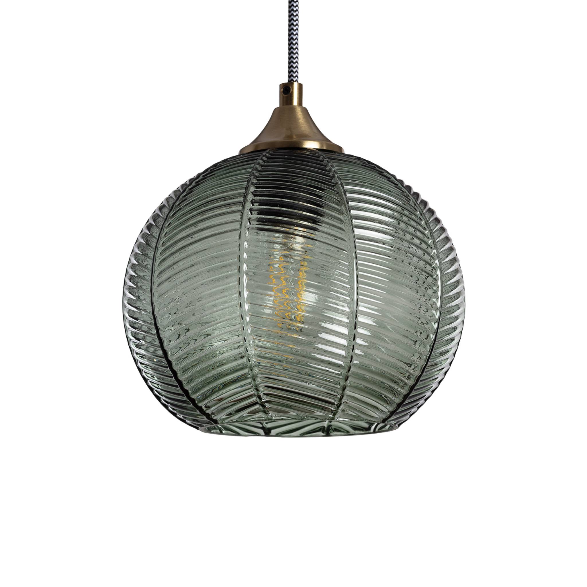 Suspension luminaire métal et verre effet cristal Romane vert Ø 20cm