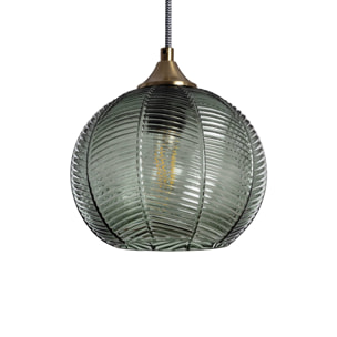 Suspension luminaire métal et verre effet cristal Romane vert Ø 20cm