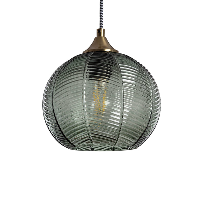 Suspension luminaire métal et verre effet cristal Romane vert Ø 20cm