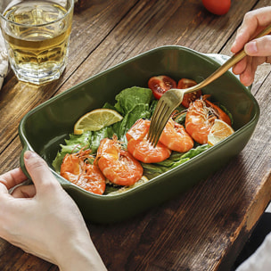 Plat à four en grès vert 33x20cm  OCTAVE