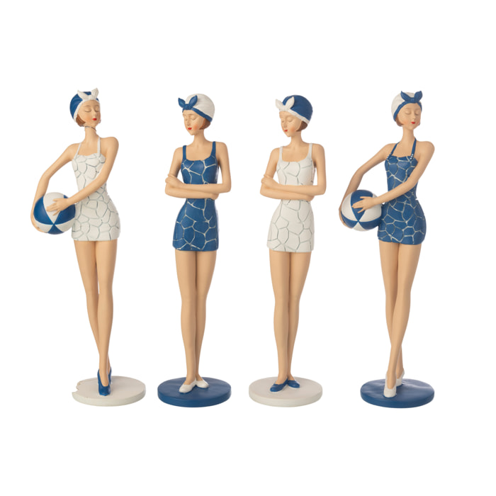 J-Line Femmes Maillot de Bain + Ballon - polyrésine - bleu/blanc - 4 pièces