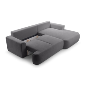 Candela - canapé d'angle droit 4 places - convertible avec coffre - en tissu bouclette - Gris foncé