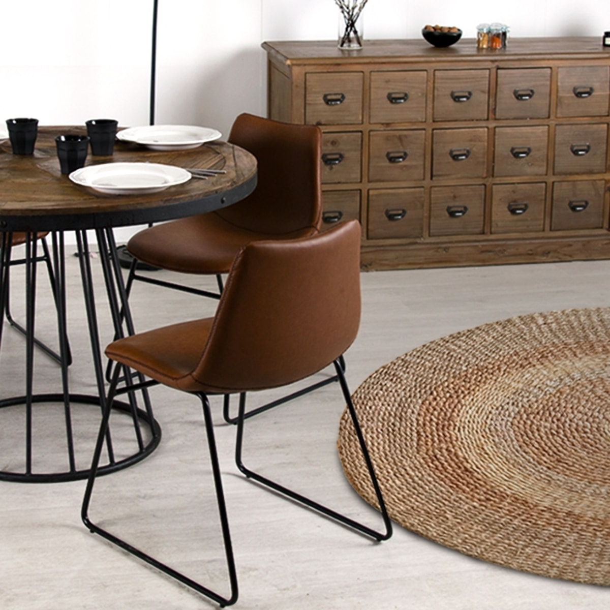 Lot de 2 chaises en cuir synthétique marron - Gaspard