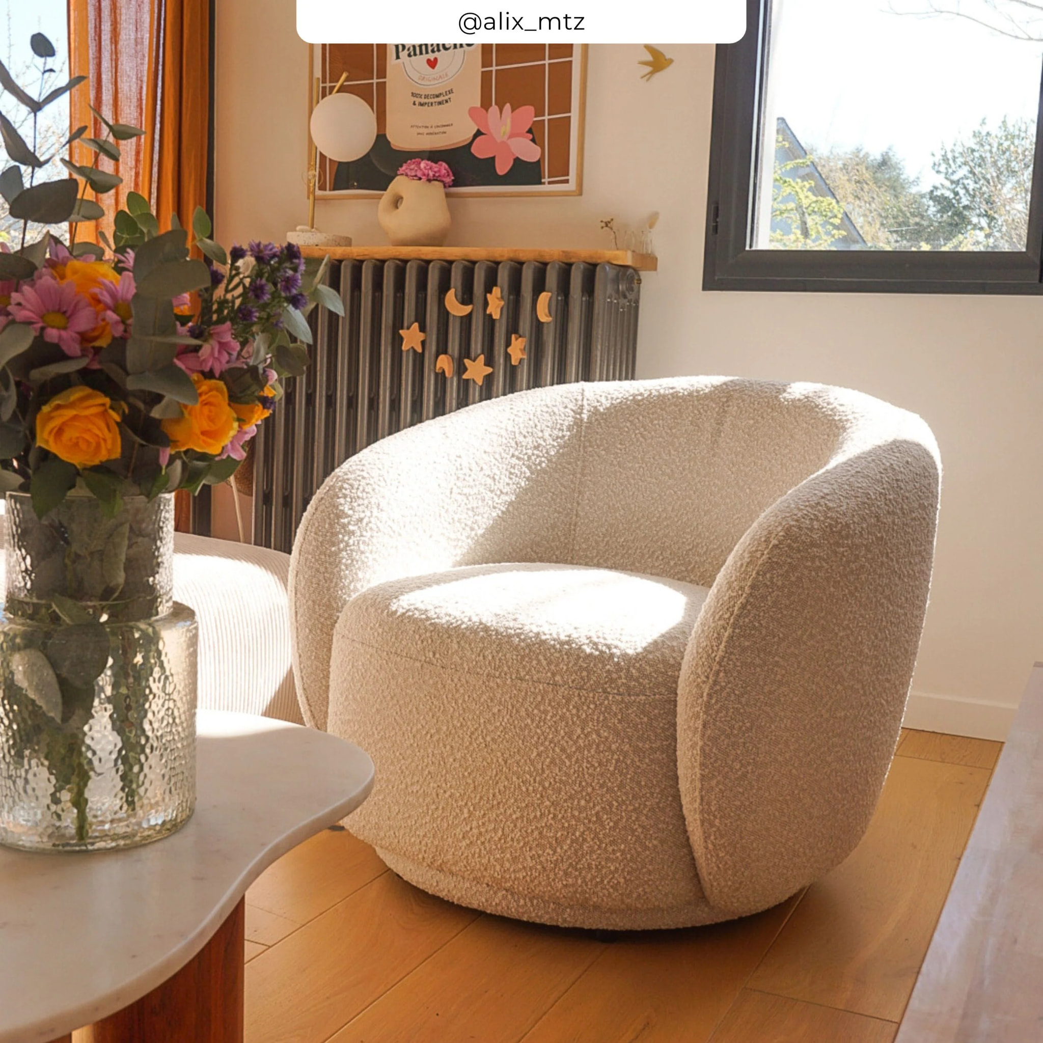 Fauteuil en tissu bouclé blanc - Naya