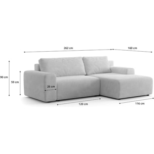 Canapé d'angle réversible convertible 5 places en tissu chenille - LUNO
