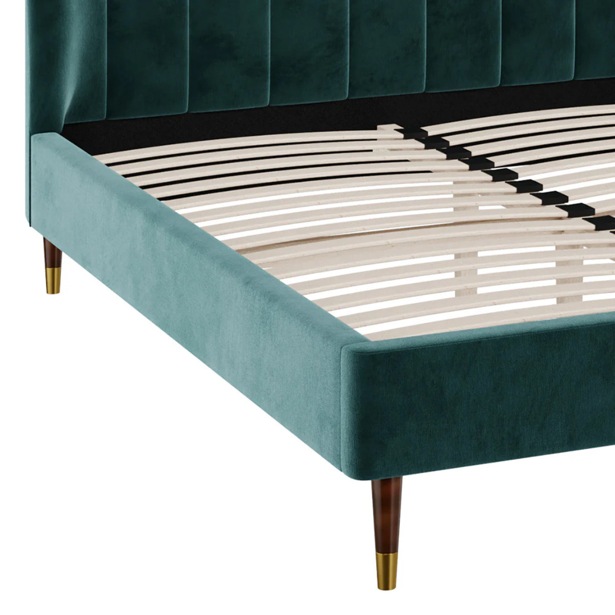 Lit double 160x200 cm en velours vert et pieds doré - Gala