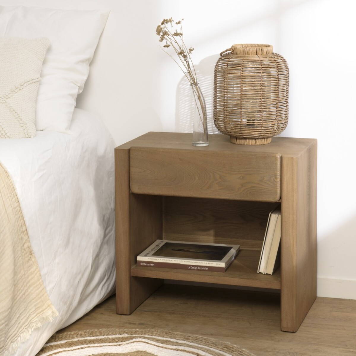ELLA - Chevet couleur naturelle 1 tiroir design arrondi