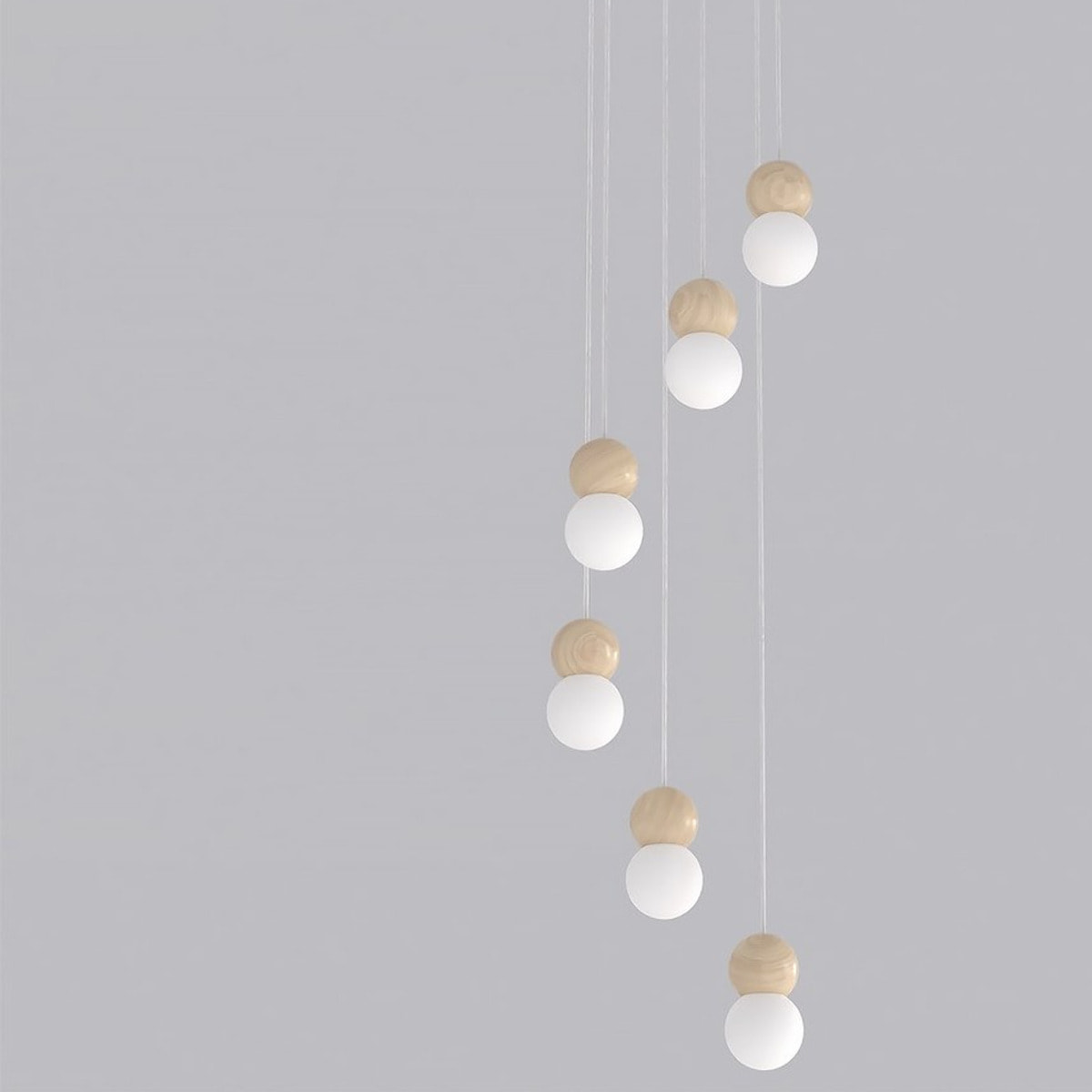 Lampada a sospensione LOOP in acciaio bianco e legno