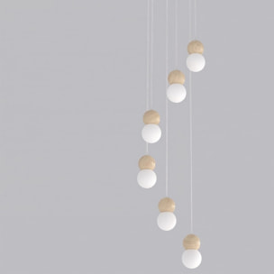 Lampada a sospensione LOOP in acciaio bianco e legno