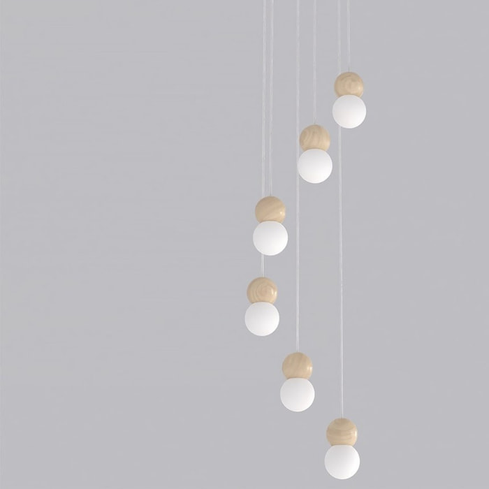 Lampada a sospensione LOOP in acciaio bianco e legno