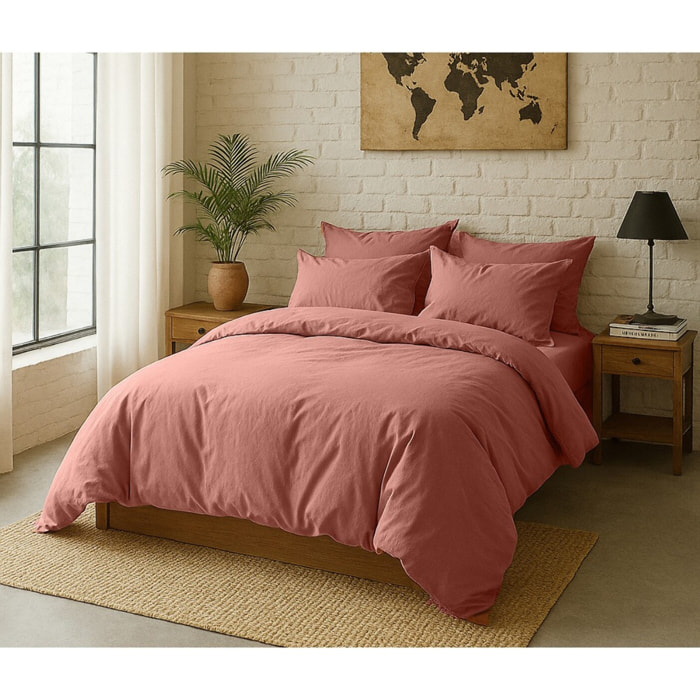 Housse De Couette 100% Percale De Coton Lavé Rose Poudré