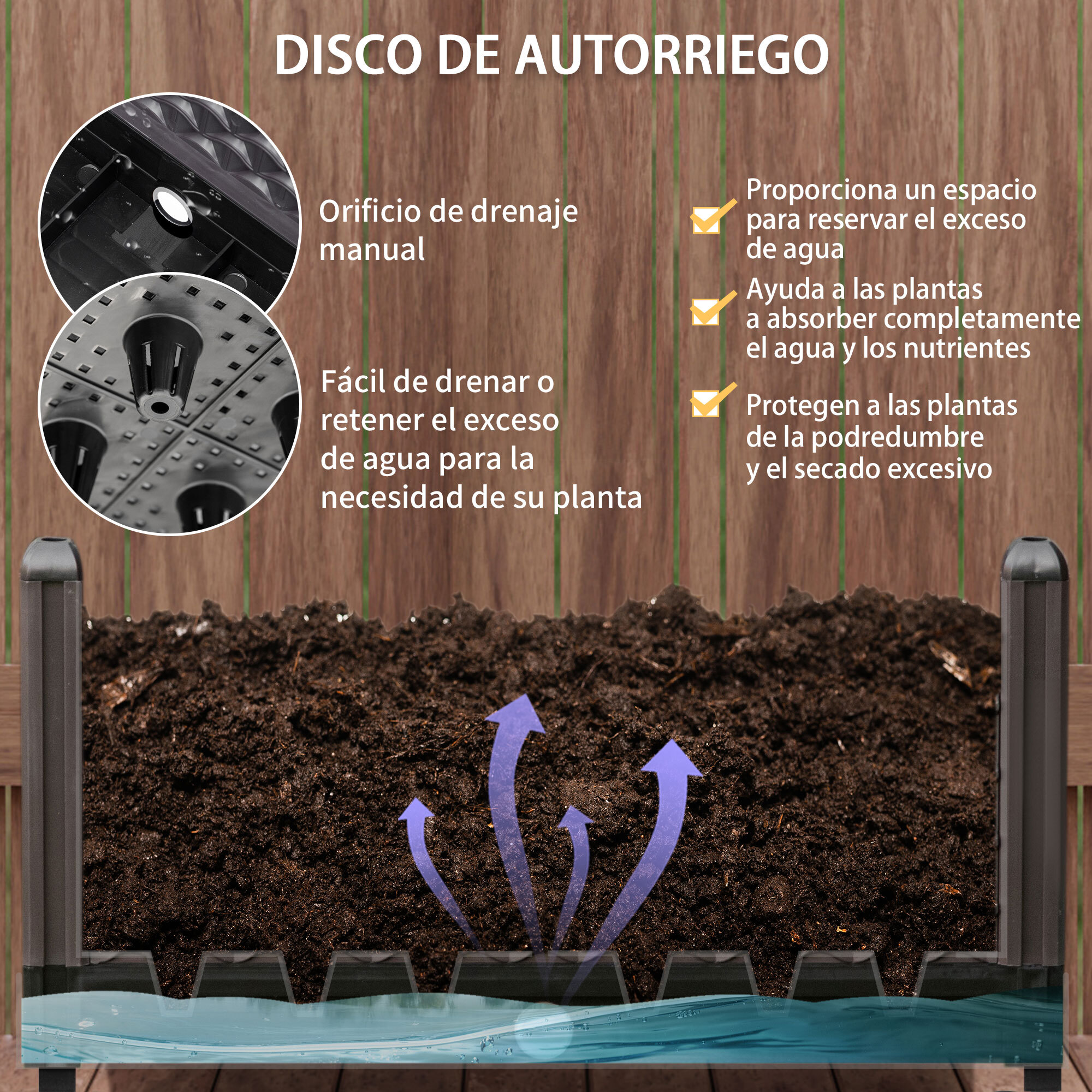 Jardinera de Plástico con Ruedas para Cultivo de Plantas en Exterior 50x50x33 cm