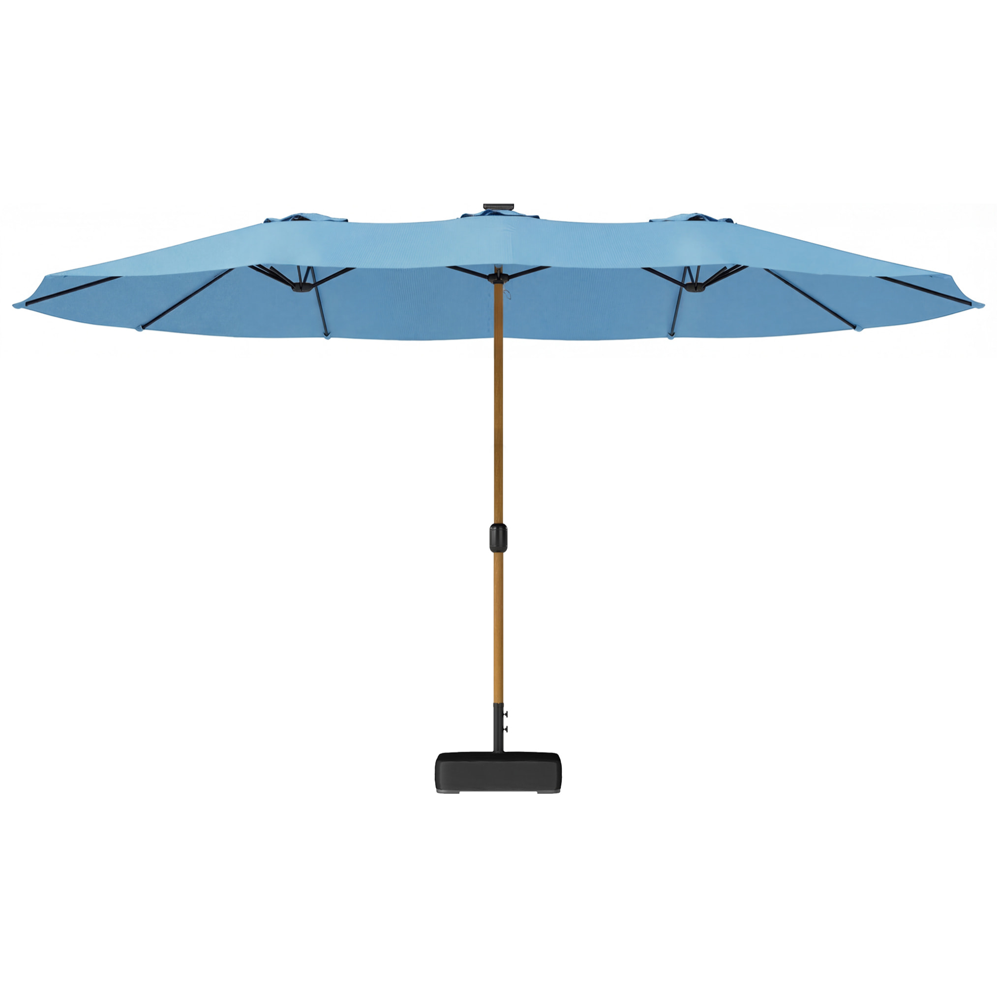 Parasol de jardin double XXL mât métal effet bois manivelle pied à lester inclus