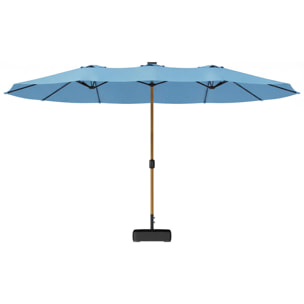 Parasol de jardin double XXL mât métal effet bois manivelle pied à lester inclus