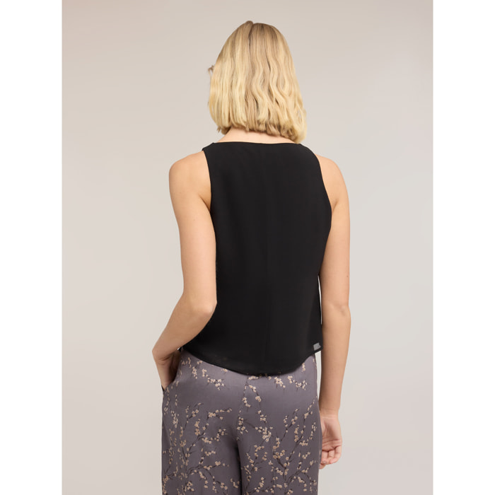 Motivi - Top in georgette con scollo a V - Nero