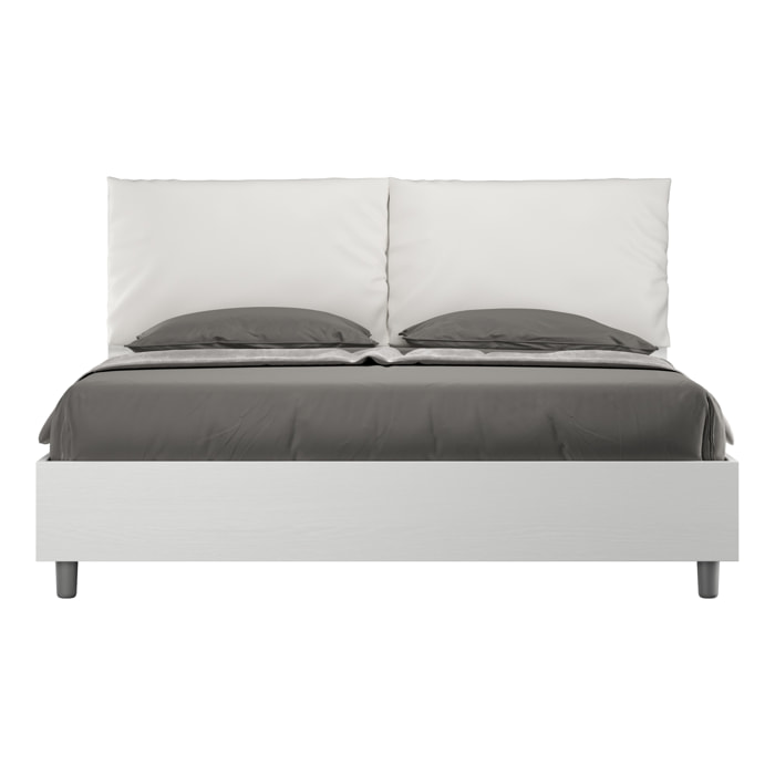 Letto matrimoniale con rete 160x190 cuscinatura similpelle bianco Egos Antea