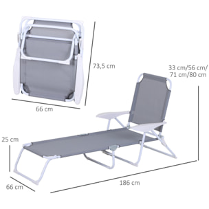 Tumbona Reclinable y Plegable de Jardín Respaldo Ajustable en 4 Posiciones Gris