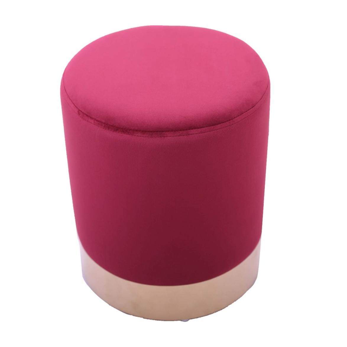 Pouf design con placca dorata e velluto amaranto