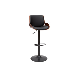 Tabouret de bar relevable noir et bois foncé VESPER