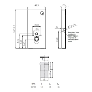 Glass bâti-support pour WC suspendu, hauteur 100,3 cm, double chasse 3/6 L, blanc (SATAMGW-FR)