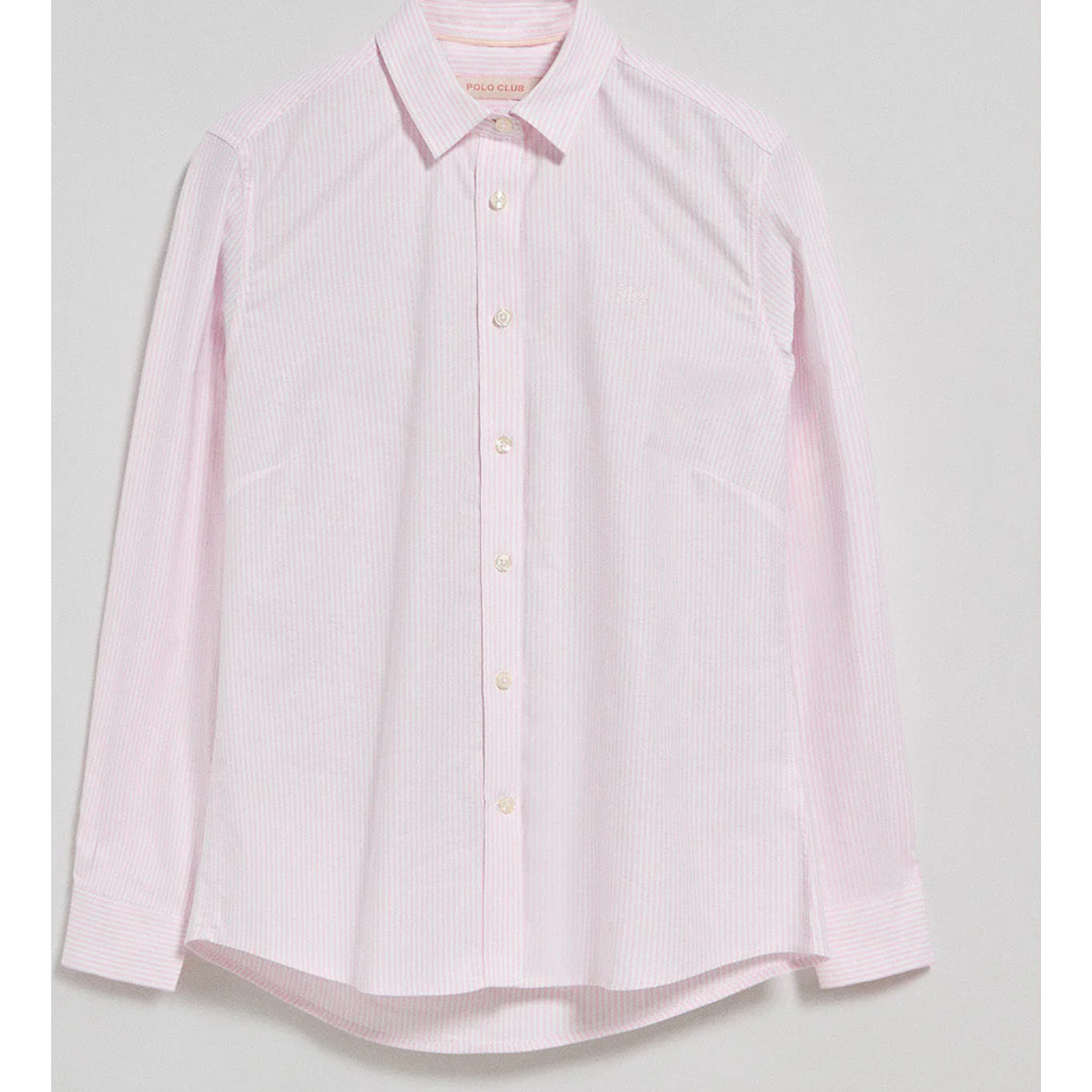 Camicia a righe rosa con logo ricamato