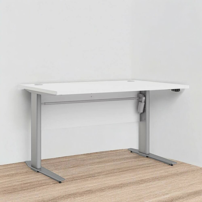 Scrivania Alfango, Scrittoio multiuso, Tavolo per ufficio porta PC, Piano di lavoro, 120x80 h75 cm, Bianco e Grigio