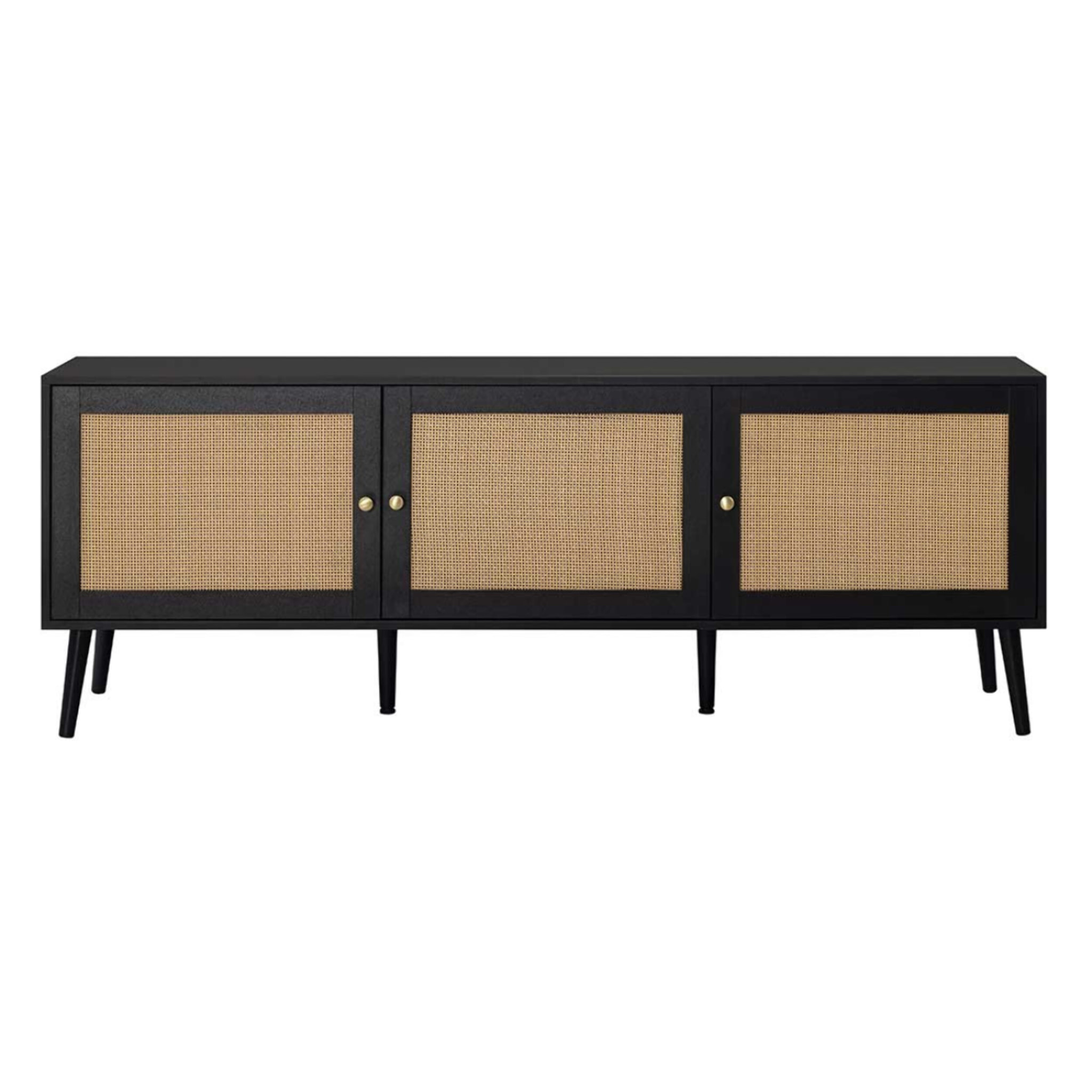 Goto - meuble tv - noir et cannage - 3 portes - 167 cm - Noir