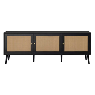 Goto - meuble tv - noir et cannage - 3 portes - 167 cm - Noir