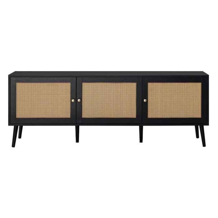 Goto - meuble tv - noir et cannage - 3 portes - 167 cm - Noir
