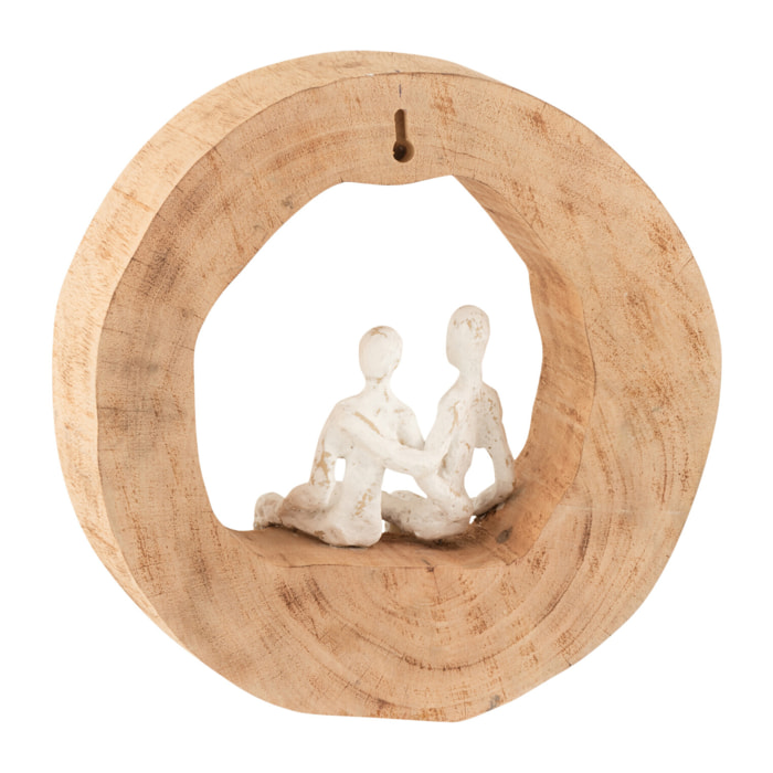 J-Line décoration Couple Assis - bois/aluminium - naturel/blanc