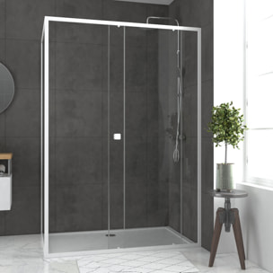 Pack porte de douche Coulissante blanc 140x185cm + retour 80 verre transparent 5mm - WHITY slide