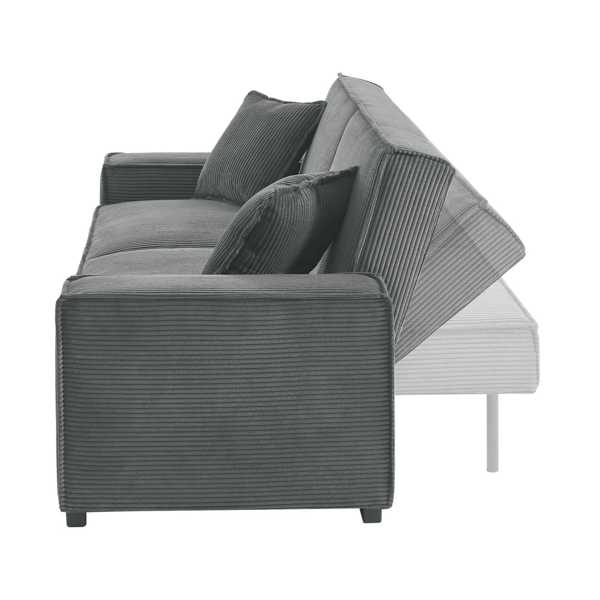 Canapé convertible 3 places gris foncé velours côtelé L 231 x P 96.5 x H 80cm