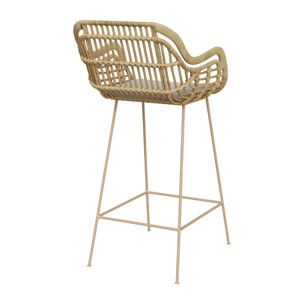 Chaise de bar en rotin, coussin en tissu et pieds en métal beige 71 cm - Chiloé
