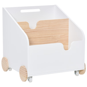 Caja de Almacenaje Madera de Juguetes con Ruedas Asa y 2 Secciones 40x43x43cm