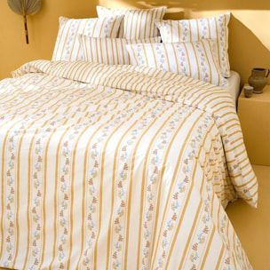 Lot h.couette +taies percale de coton lavé rayé jaune beige Honfleur paille