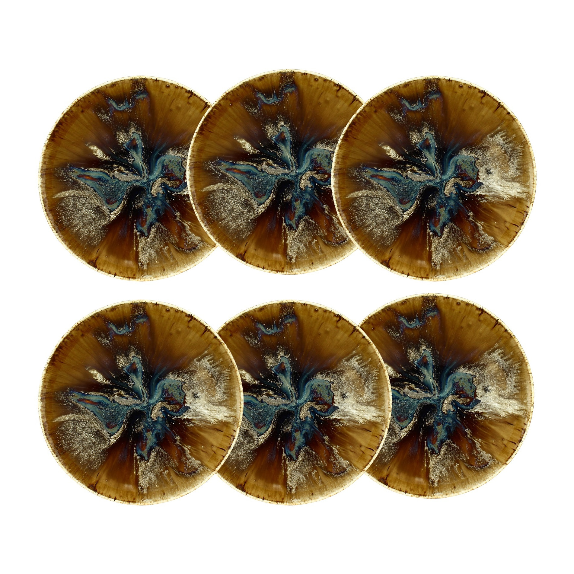 Lot de 6 assiettes creuses en porcelaine marron 21cm VOLCANO