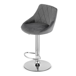 Sgabello da bar girevole OSKAR KAST velluto grigio con base cromata