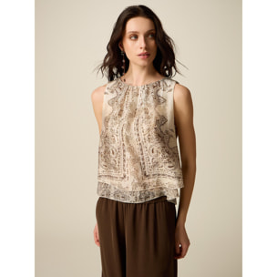 Oltre - Top in voile fantasia - Beige