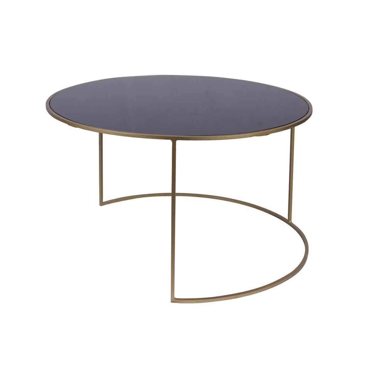 Tables basses gigognes rondes design métal doré et verre teinté noir (lot de 2) ROXO