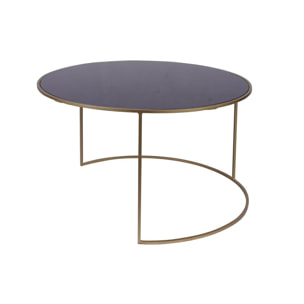 Tables basses gigognes rondes design métal doré et verre teinté noir (lot de 2) ROXO