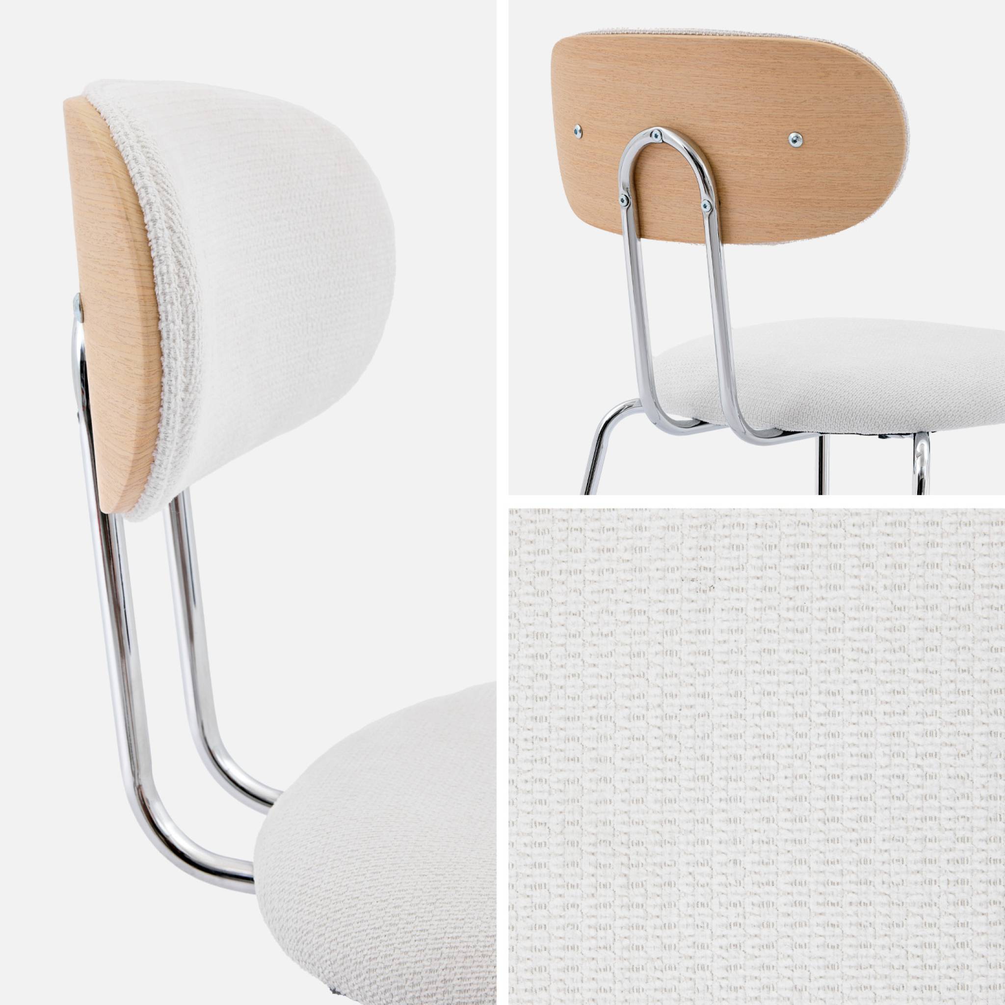 2 chaises décor bois courbé teinté chêne et tissu déperlant blanc. pieds métal chromé - L 45 x P 55 x H 80cm - Erin