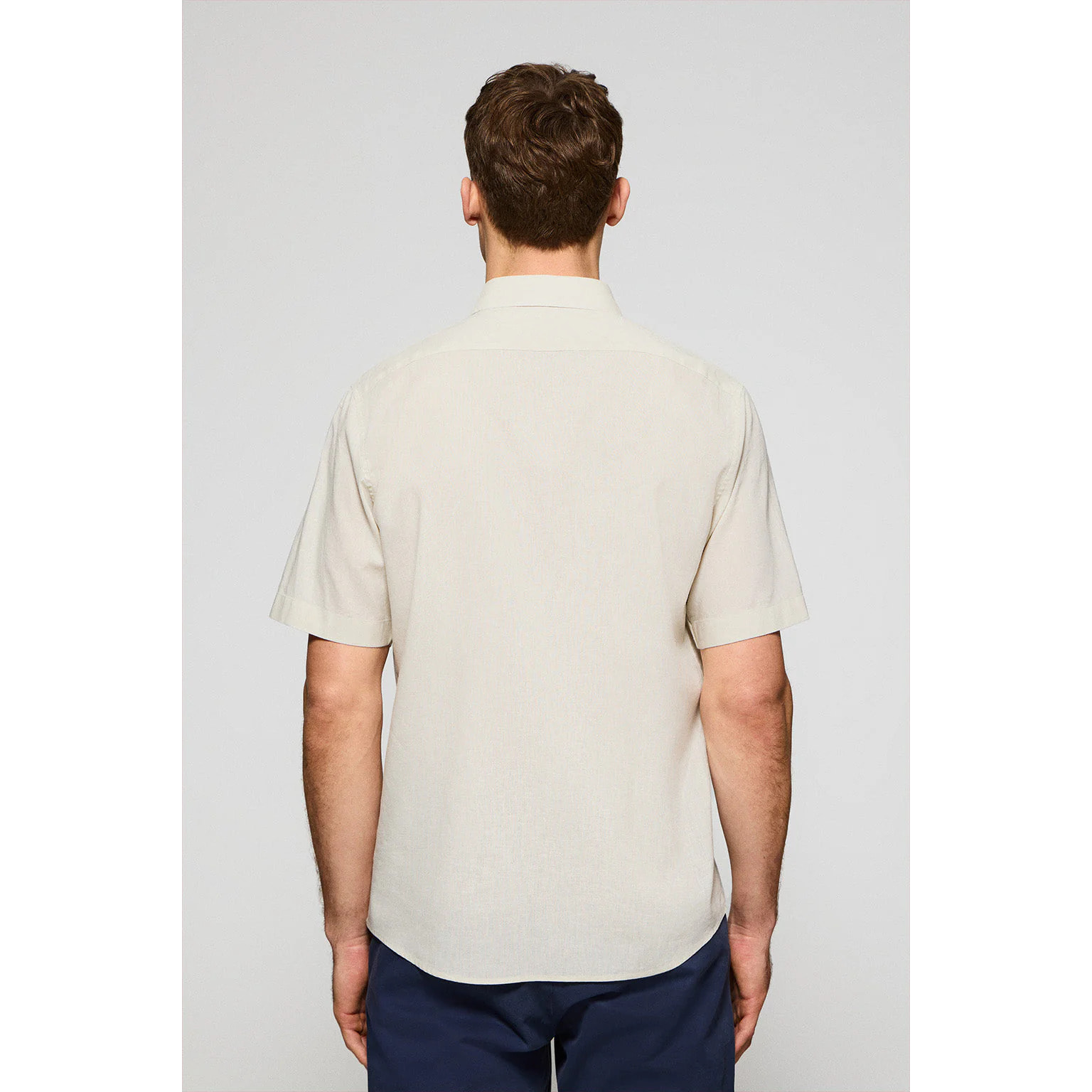 Camisa beige de manga corta de lino y algodón con bordado Rigby Go