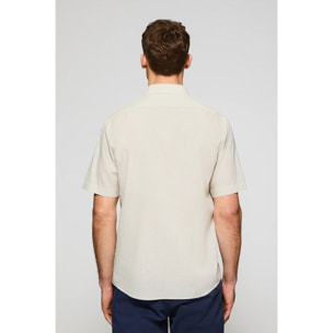 Camisa beige de manga corta de lino y algodón con bordado Rigby Go