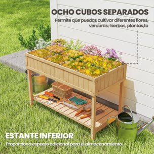 Huerto Urbano de Madera, Mesa de Cultivo con Estante Inferior, Jardinera Elevada para Cultivo, Plantas, Flores y Verduras, 110x46x76 cm, Natural