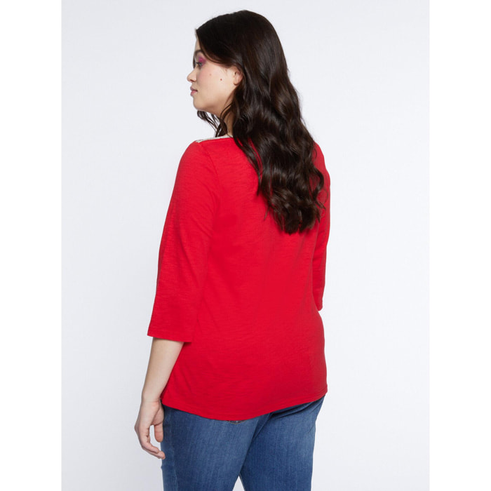 Fiorella Rubino - Camiseta de algodón con borde de lúrex - Rojo