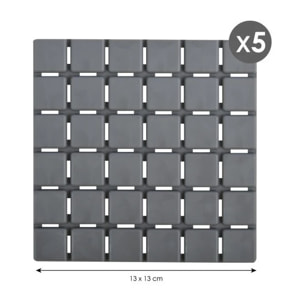 Lot de 5 Tapis antidérapants de douche ou baignoire Caoutchouc QUADRO 13x13cm Gris MSV