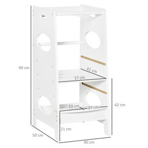 Torre de Aprendizaje de Madera para Niños con Altura Ajustable 40x50x90cm Blanco