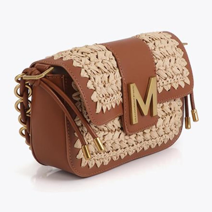 Borsa a tracolla intrecciata con dettagli in pelle