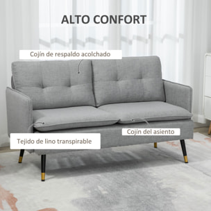 Sofá de 2 Plazas Moderno Sofá de Salón Tapizado en Poliéster con 4 Cojines Reposabrazos y Patas de Acero para Dormitorio Oficina Carga 240 kg 139x68x80 cm Gris